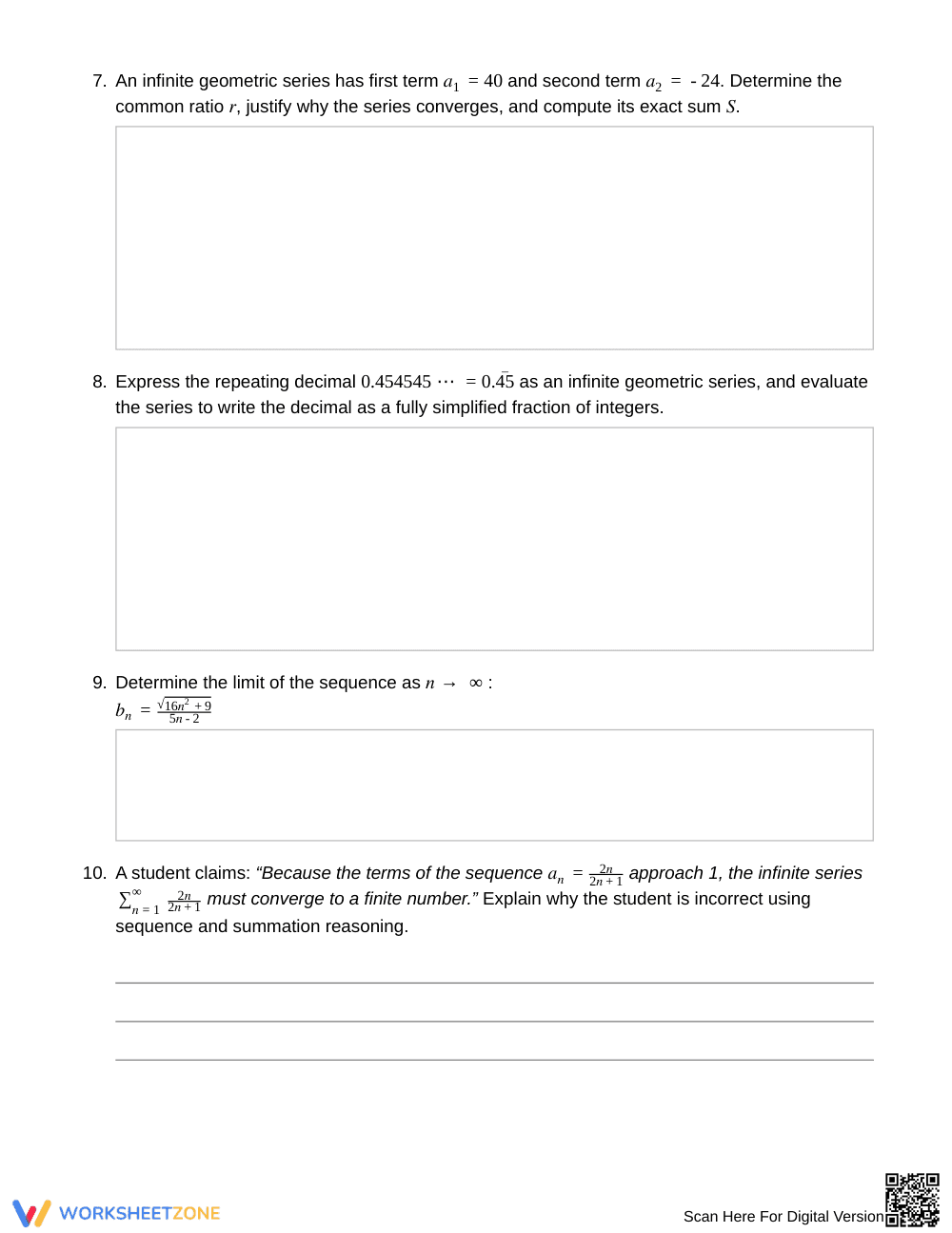 Complete Sequence Limits Worksheet | Grade 12 Precalculus - Page 3