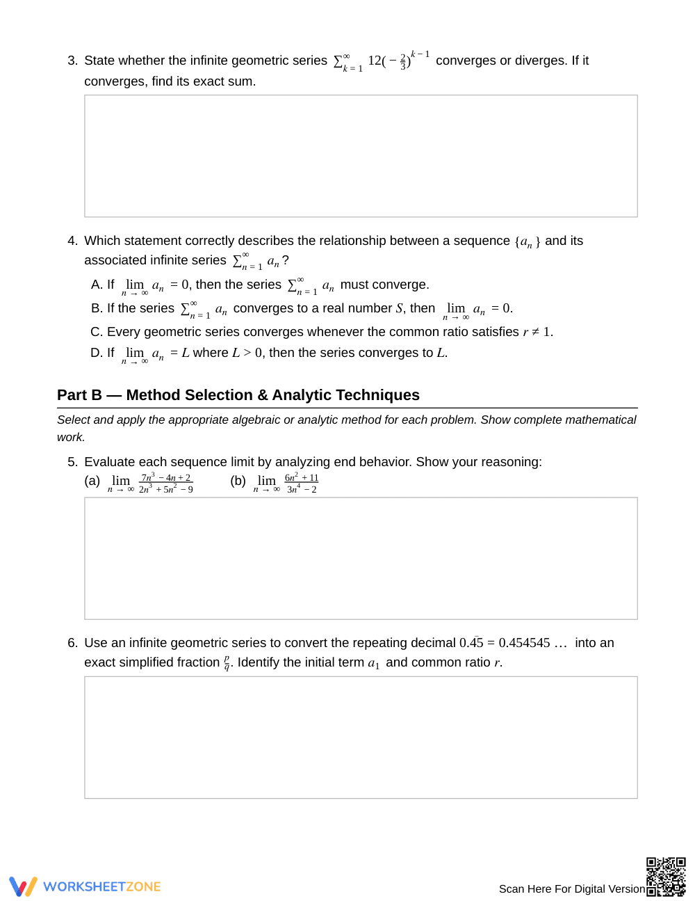 Essential Series & Limits Worksheet | Grade 12 Precalculus - Page 2