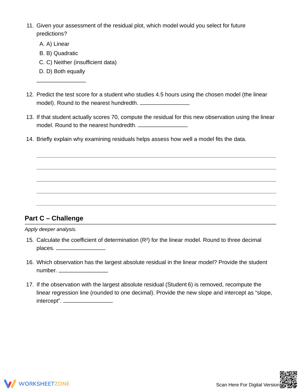 Complete Residual Plots Worksheet | Grade 12 Statistics - Page 4