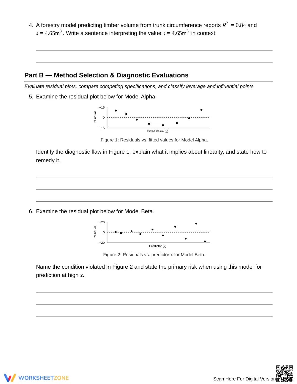 Ready Residual Diagnostics Worksheet | Grade 12 Statistics - Page 2
