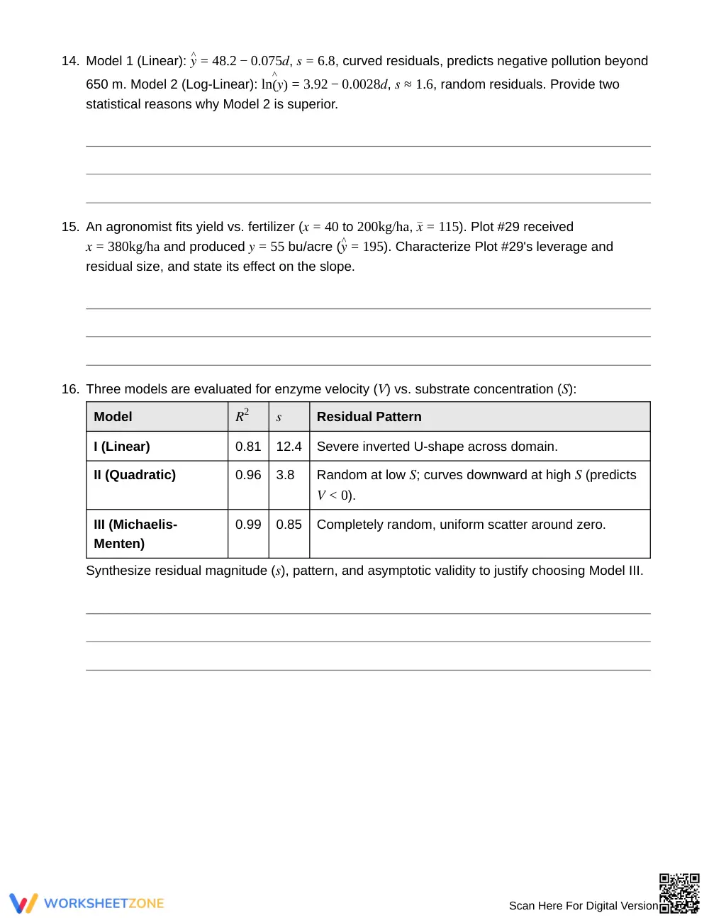 Ready Residual Diagnostics Worksheet | Grade 12 Statistics - Page 5