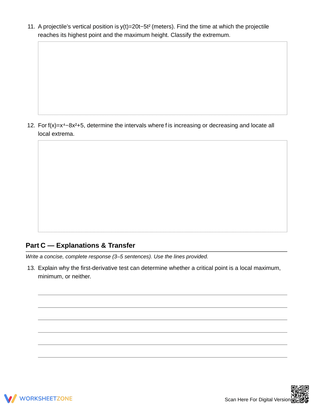 Essential Derivative Sign Worksheet | Grade 12 Calculus - Page 4