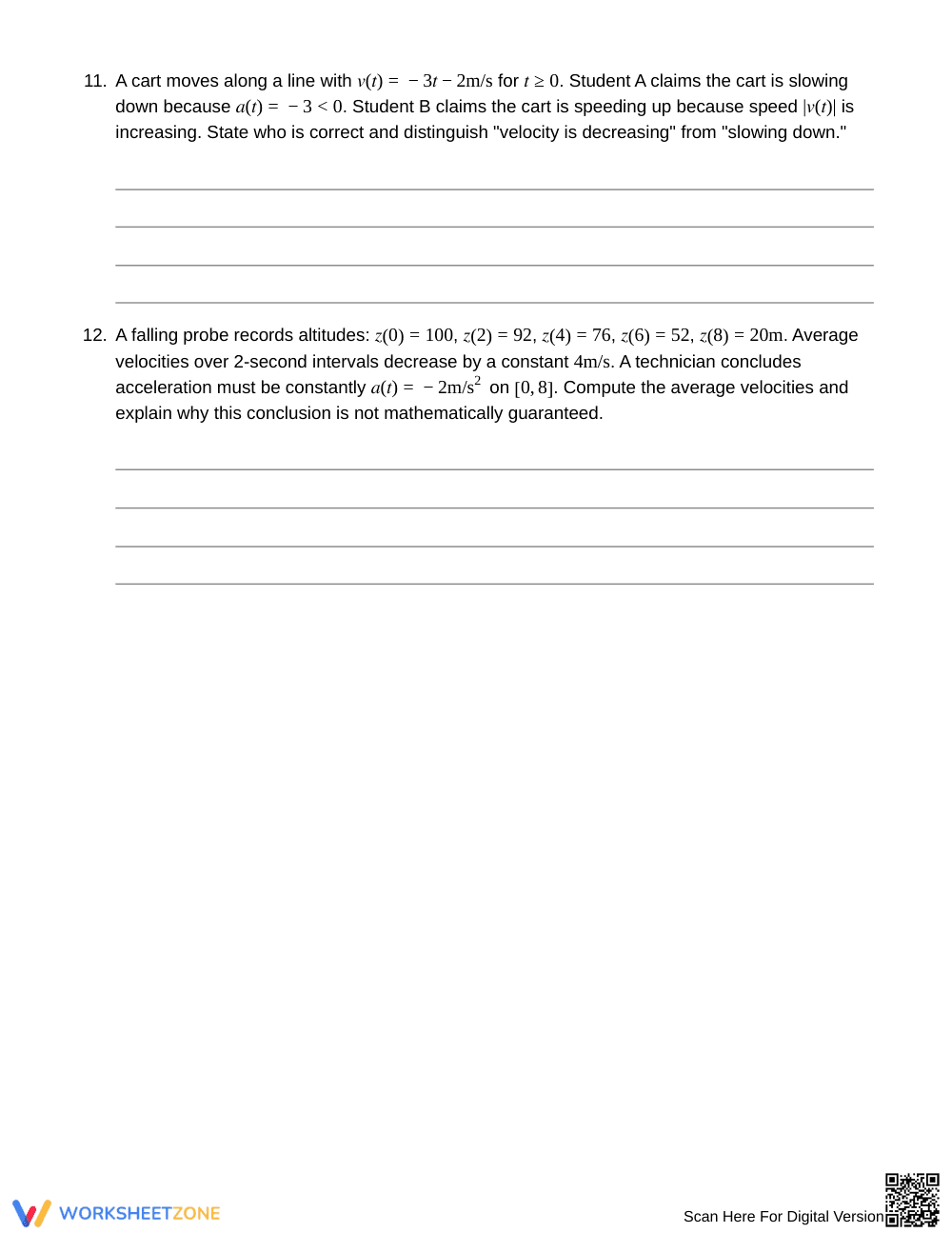 Free Kinematics Worksheet | Grade 12 Calculus - Page 5