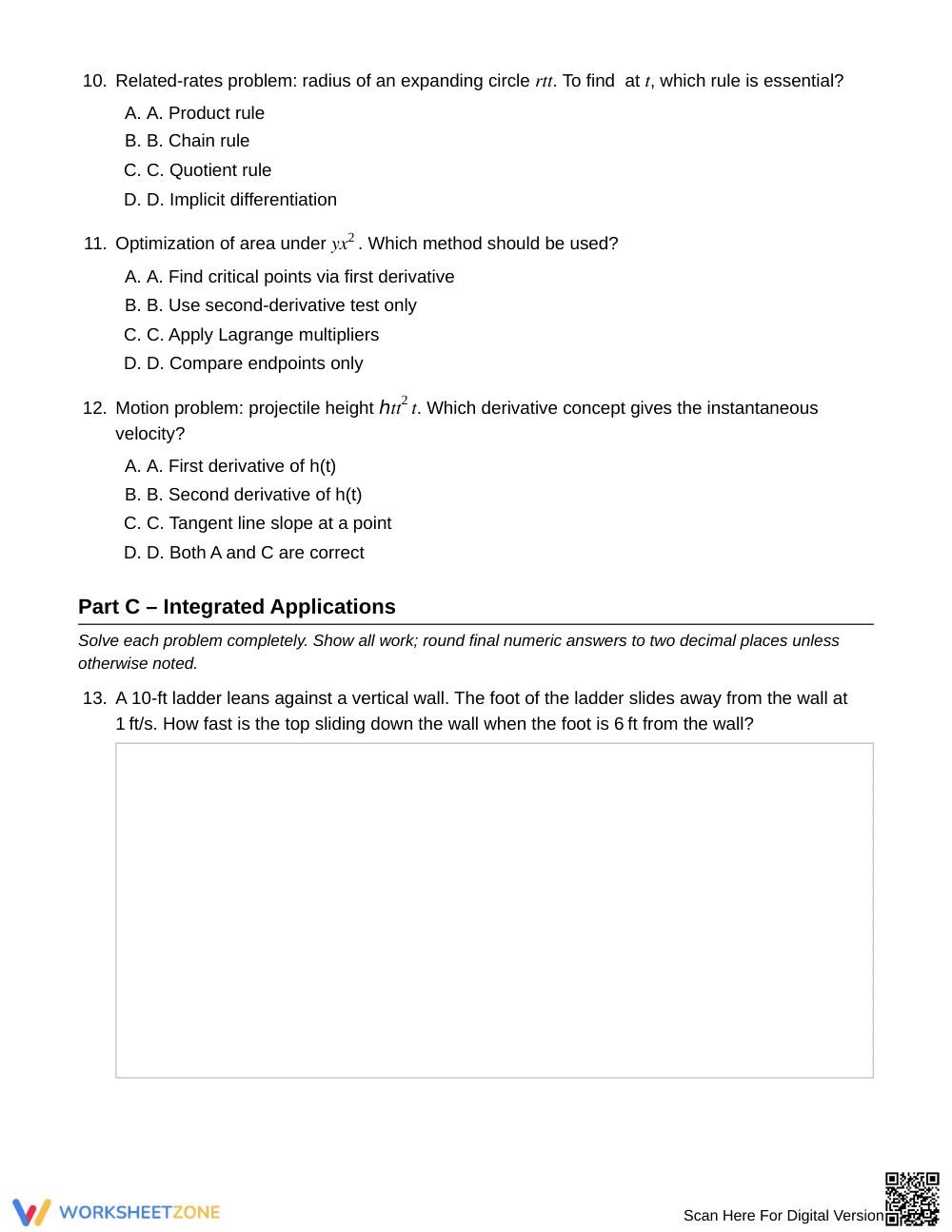 Complete Motion & Tangents Worksheet | Grade 12 Calculus - Page 3