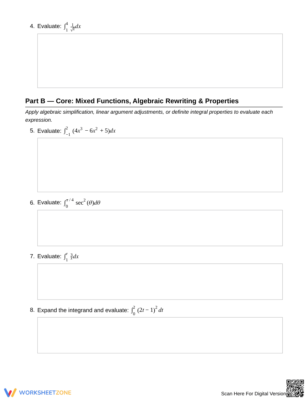 Printable Definite Integral Worksheet | Grade 12 Calculus - Page 2
