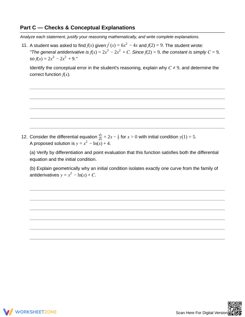 Proven Initial Condition Worksheet | Grade 12 Calculus - Page 5
