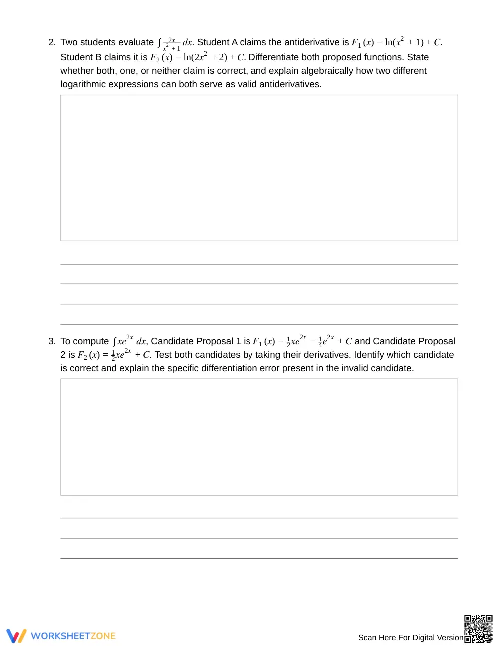 Complete Justify Integrals Worksheet | Grade 12 Calculus - Page 2