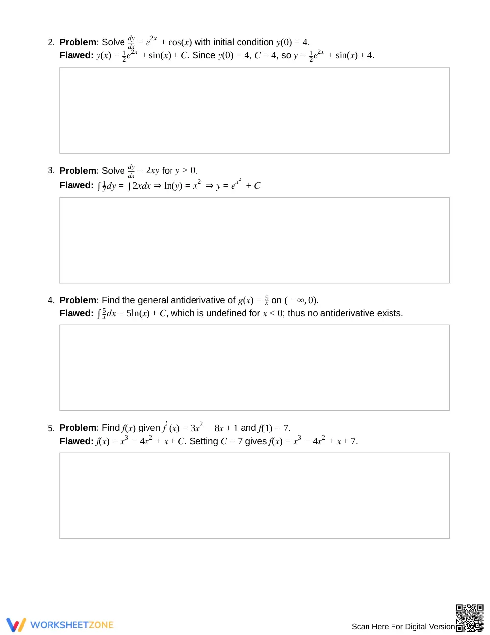 Essential Integration Errors Worksheet | Grade 12 Calculus - Page 2