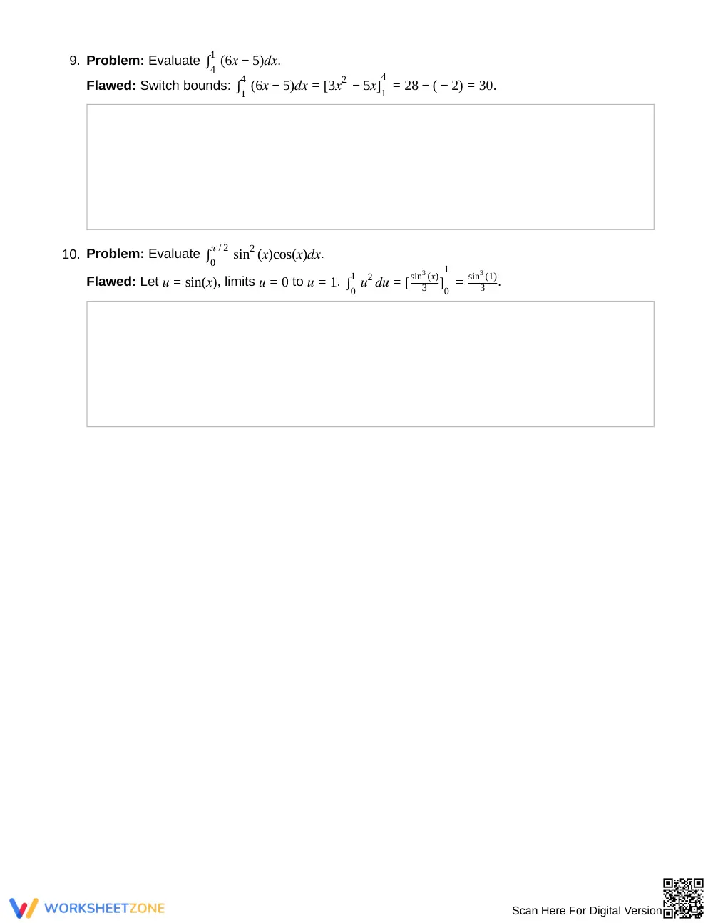 Essential Integration Errors Worksheet | Grade 12 Calculus - Page 4