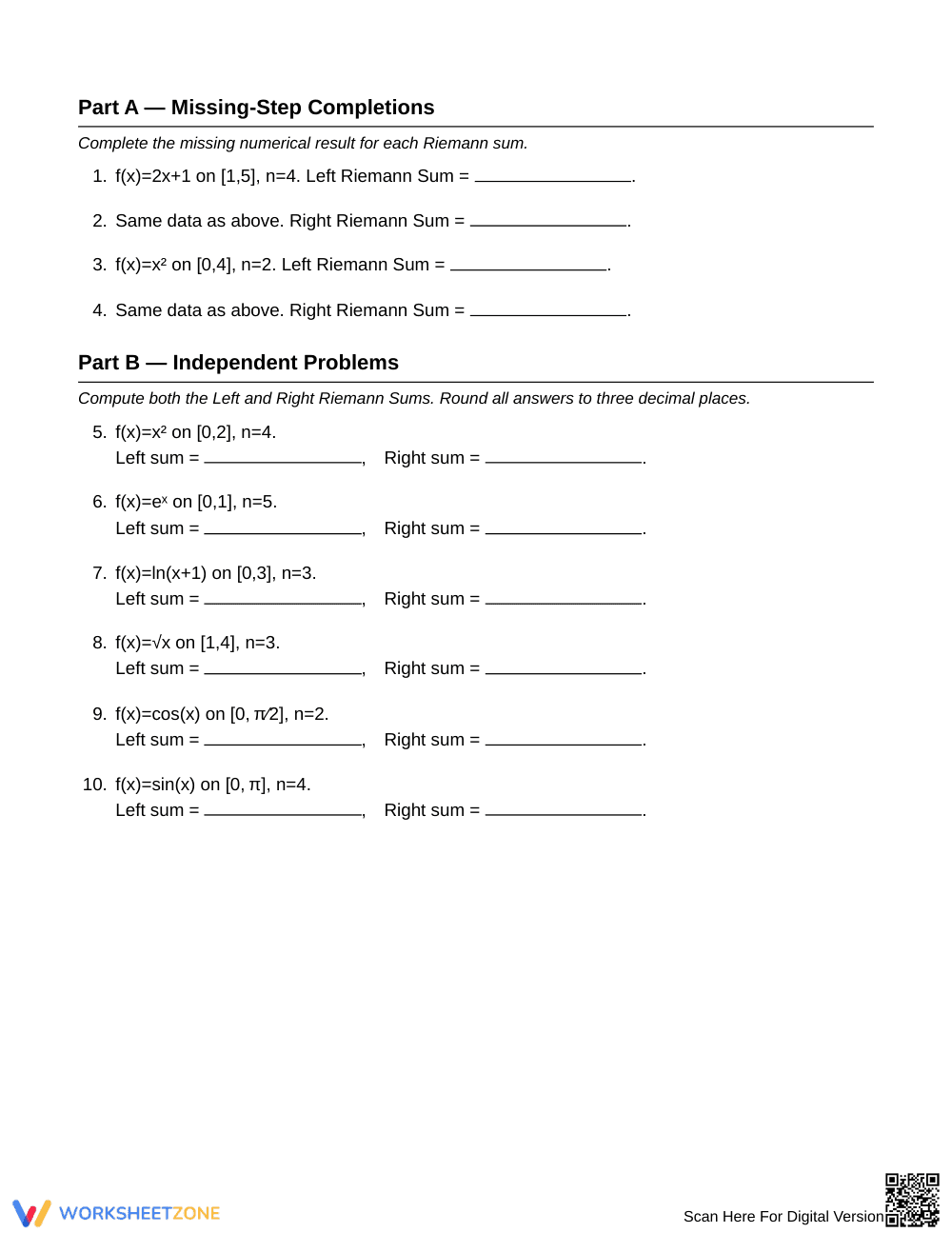 Essential Riemann Sums Worksheet | Grade 12 Calculus - Page 2