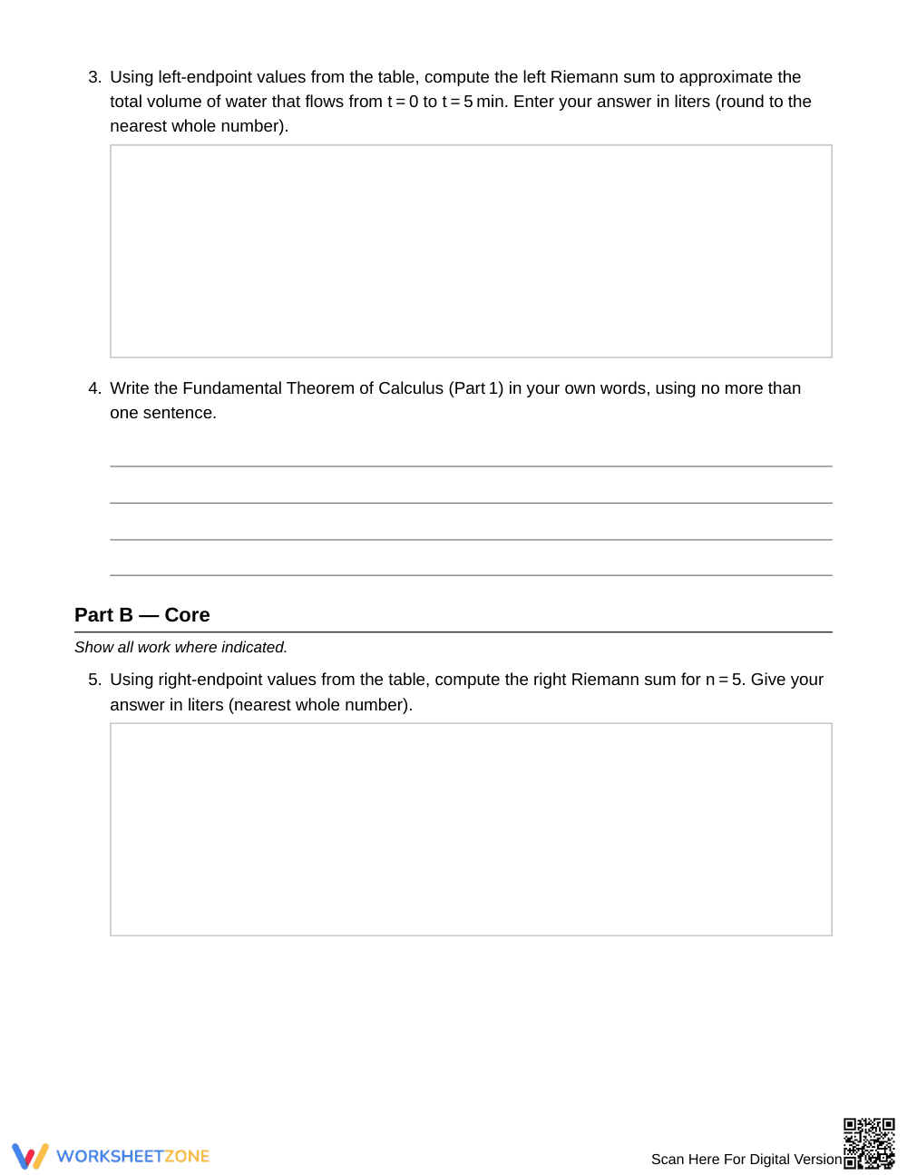Essential Riemann Sums & FTC Worksheet | Grade 12 Calculus - Page 2