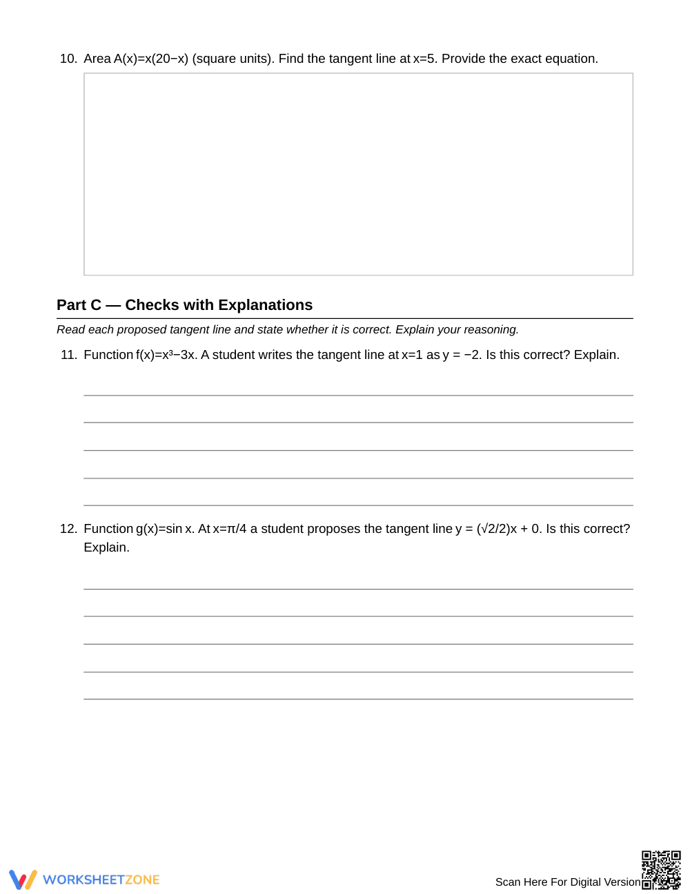 Complete Tangent-Line Models Worksheet | Grade 12 Calculus - Page 5