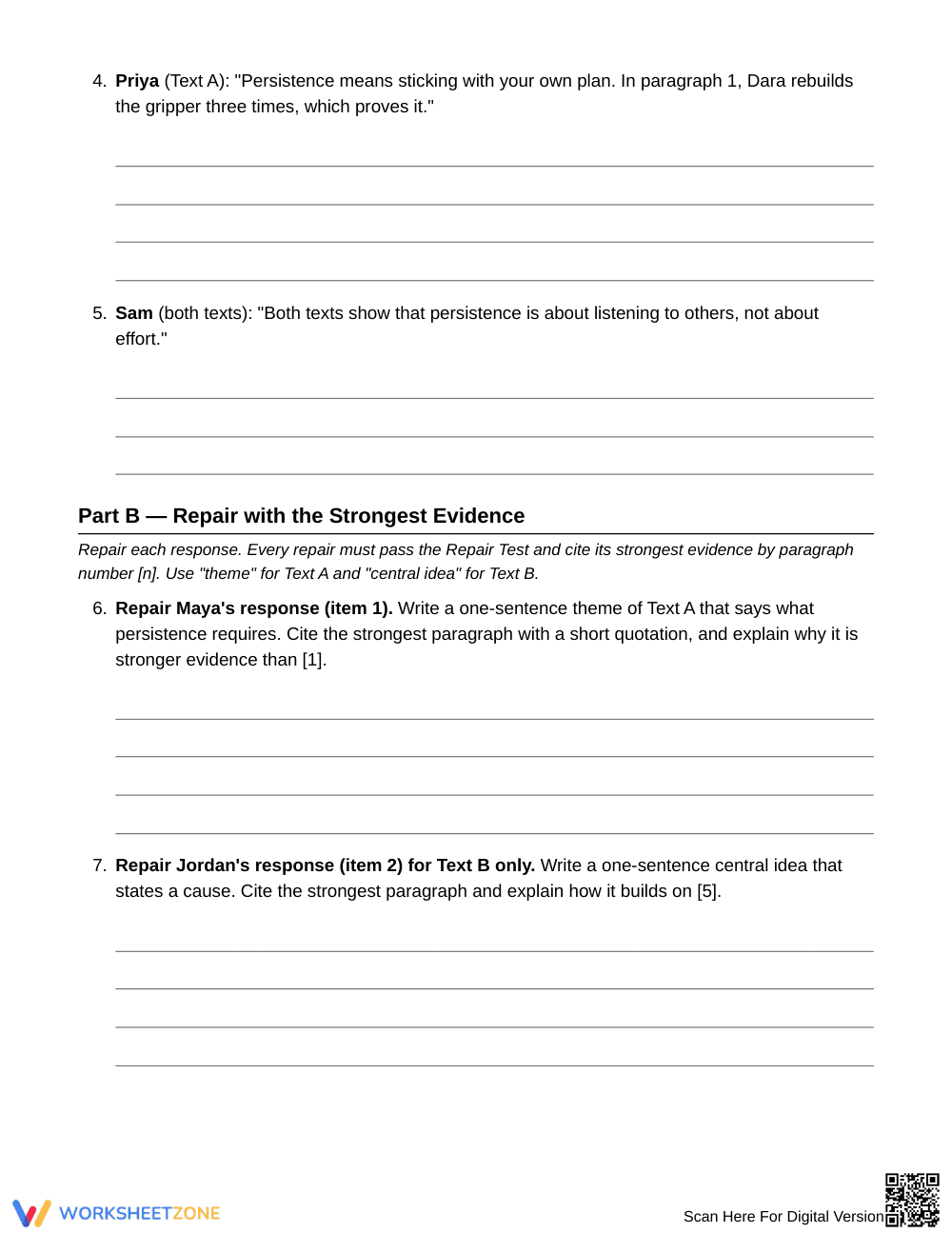 Printable Theme Statement Repair Worksheet | Grade 8 ELA - Page 4