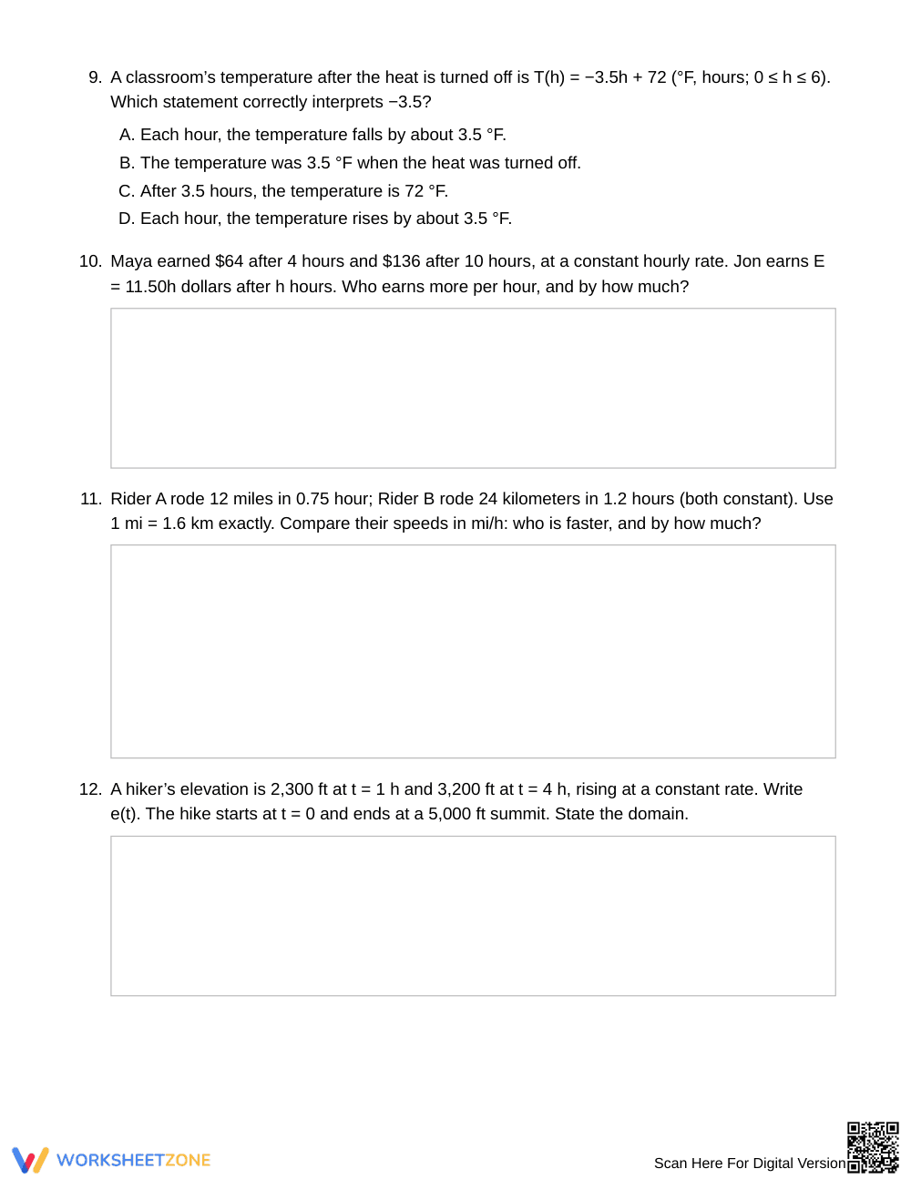 Printable Rate Comparison Worksheet | Grade 9 Algebra I - Page 4
