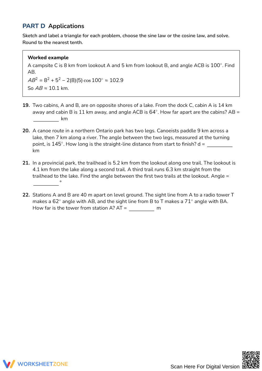 Printable Cosine Law Worksheet | Grade 10–11 Math - Page 3