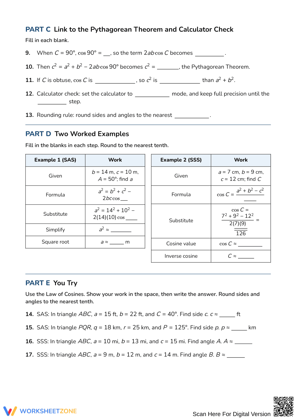Printable Law of Cosines Notes Worksheet | Grades 10-12 Math - Page 2