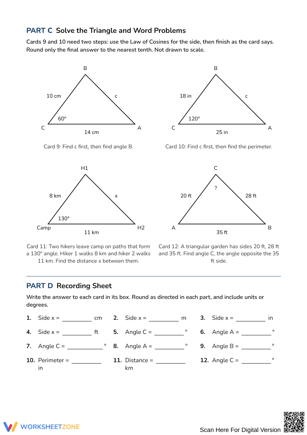Printable Law of Cosines Worksheet | Grades 10–12 Math - Page 3