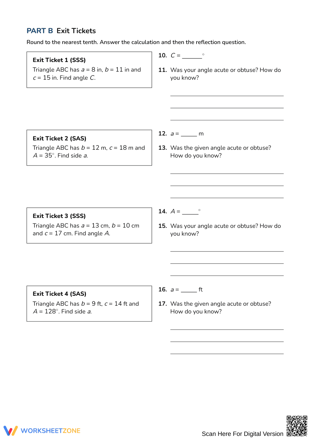 Printable Law of Cosines Quiz Worksheet | Grade 10-12 Math - Page 2