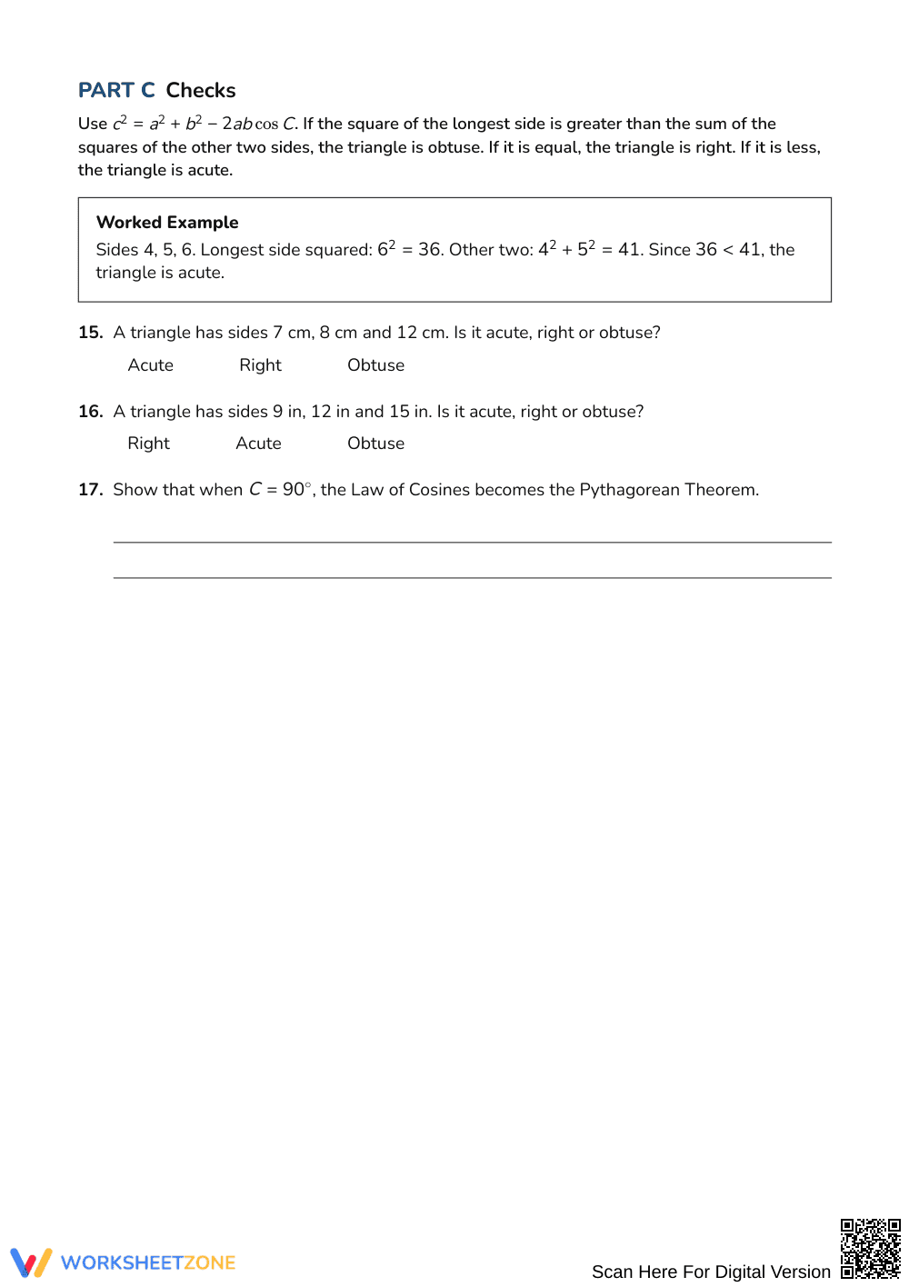Printable Law of Cosines Proof Worksheet | Grade 11-12 Math - Page 3