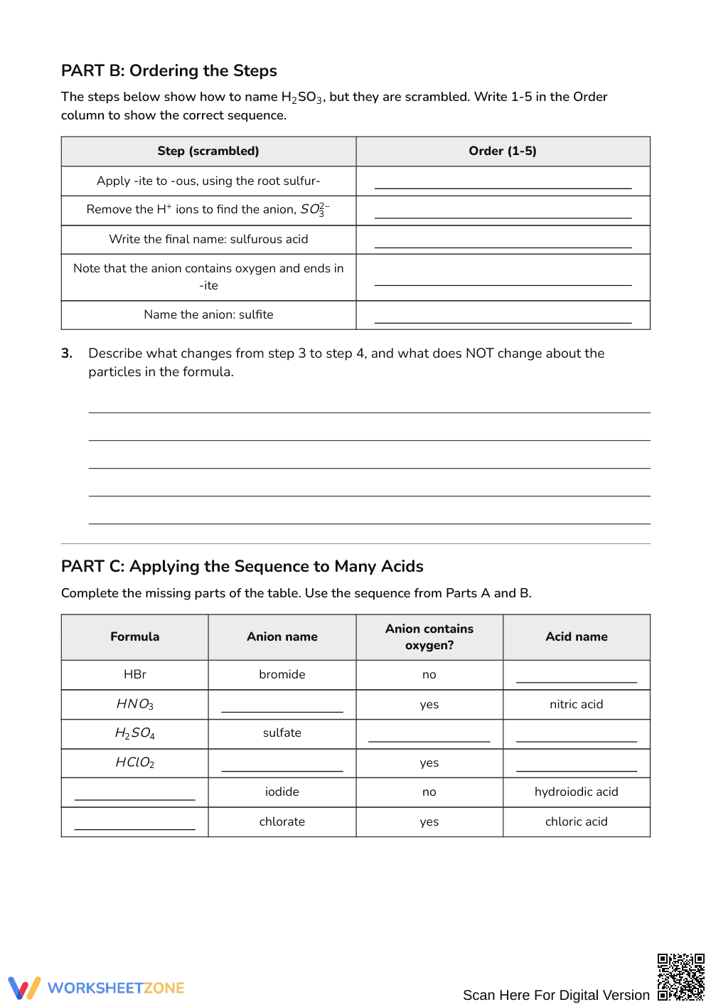Printable Acid Naming Worksheet | Grades 9‑12 Science - Page 2