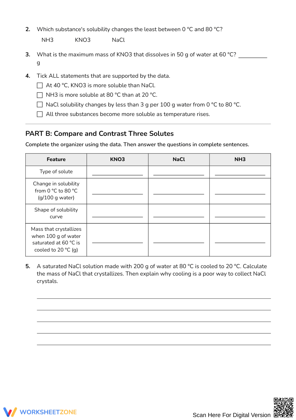 Complete Solubility Curves Worksheet | Grades 9-12 Science - Page 2