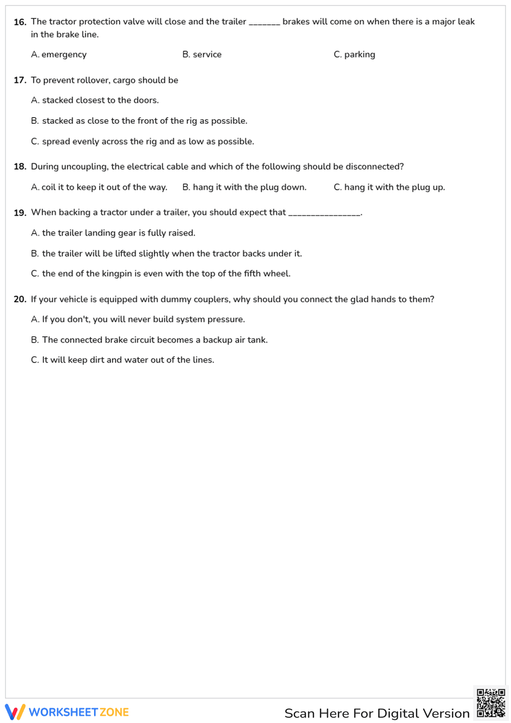 Free printable Vermont CDL Combination Vehicles worksheet part 5 - Page 3