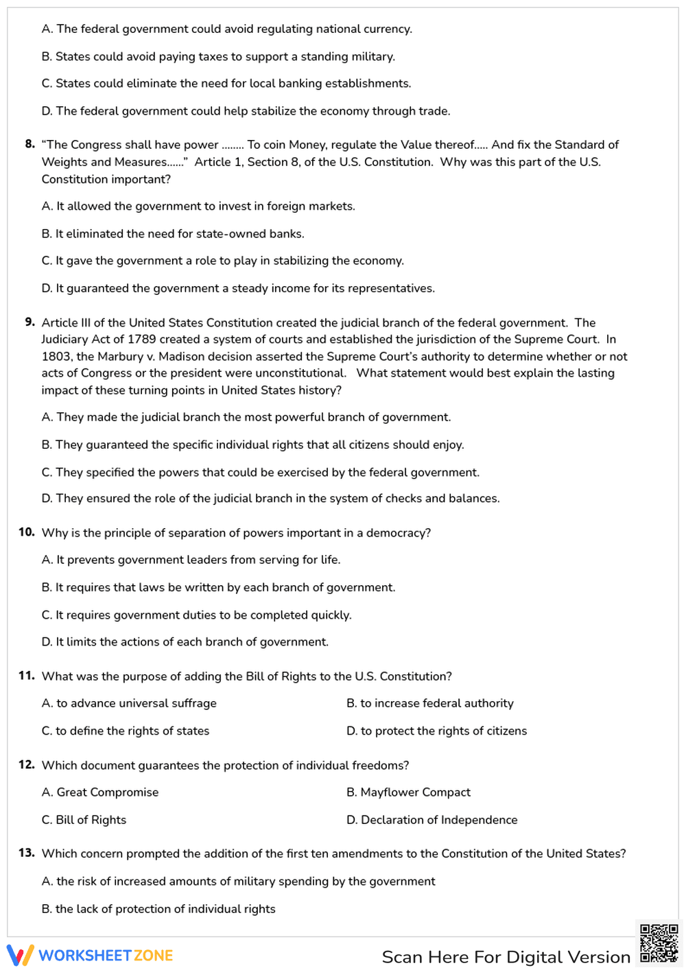 U.S. Constitution Principles and Powers Quiz - Page 2