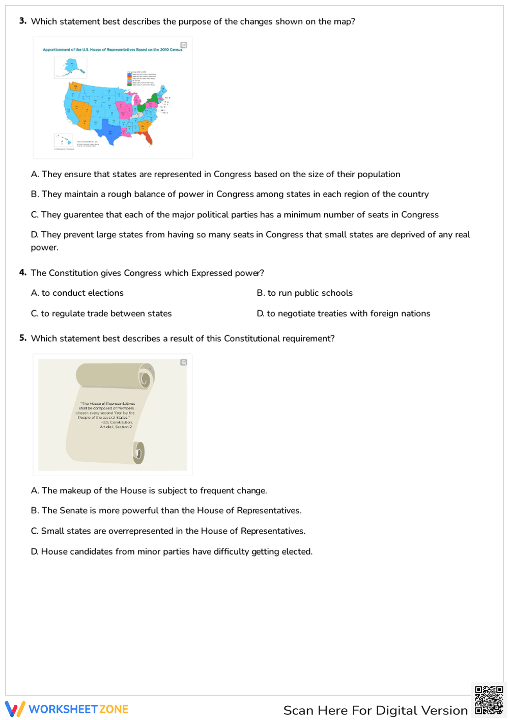 Printable US Constitution Worksheet | Grades 6-8 - Page 2