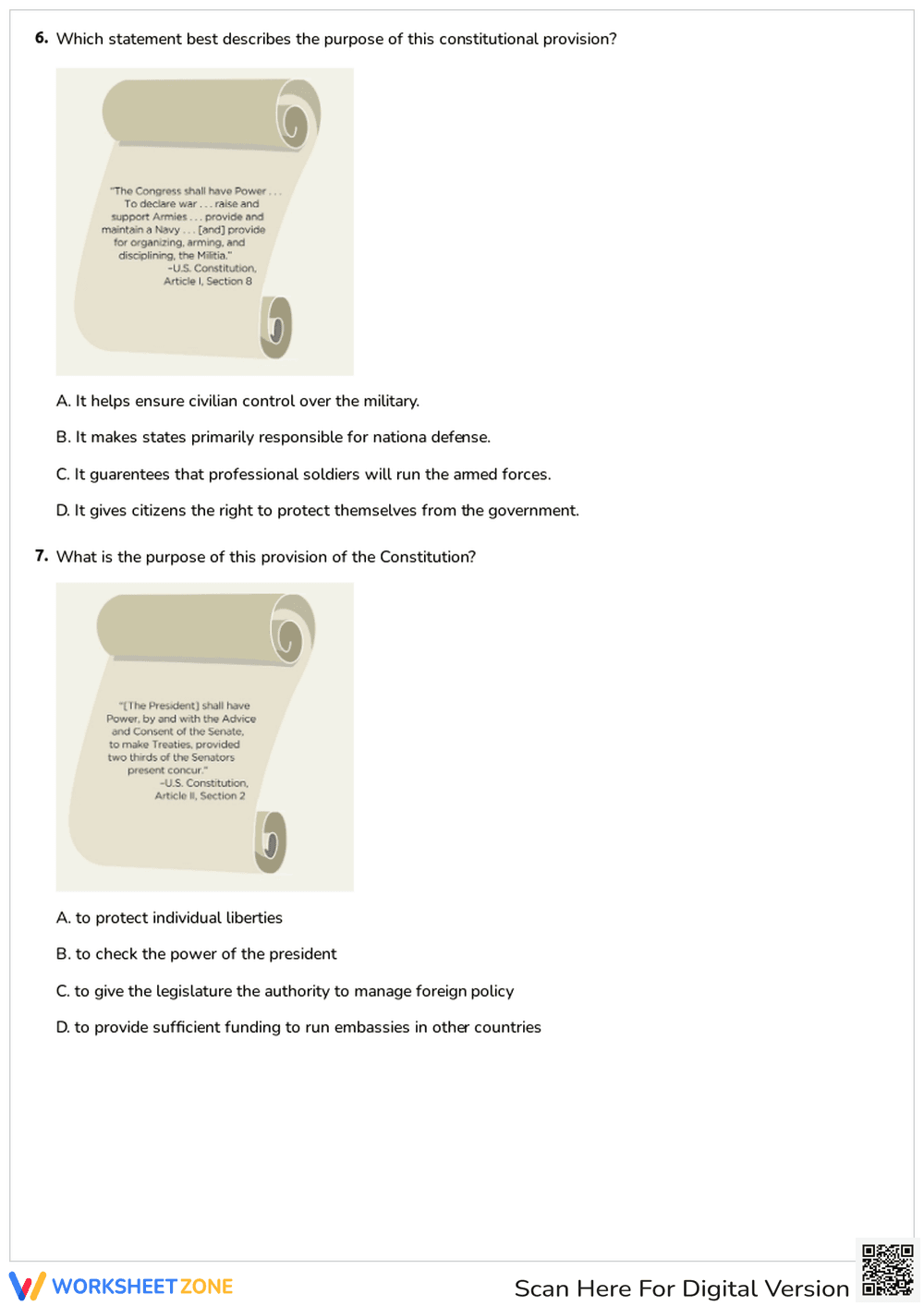Printable US Constitution Worksheet | Grades 6-8 - Page 3