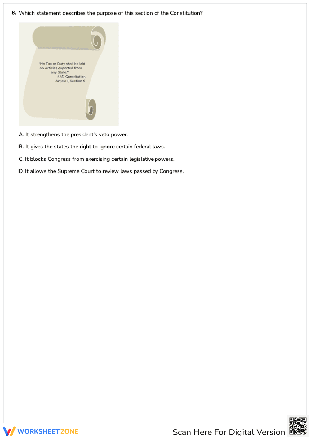 Printable US Constitution Worksheet | Grades 6-8 - Page 4