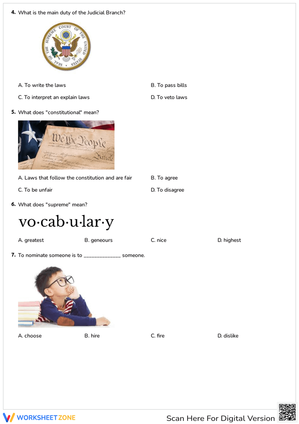 Supreme Court & Judicial Branch Printable | Grade 4 Civics - Page 2
