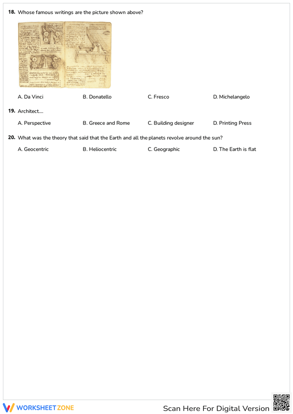Renaissance Art History | Grade 6-8 Printable Quiz - Page 3