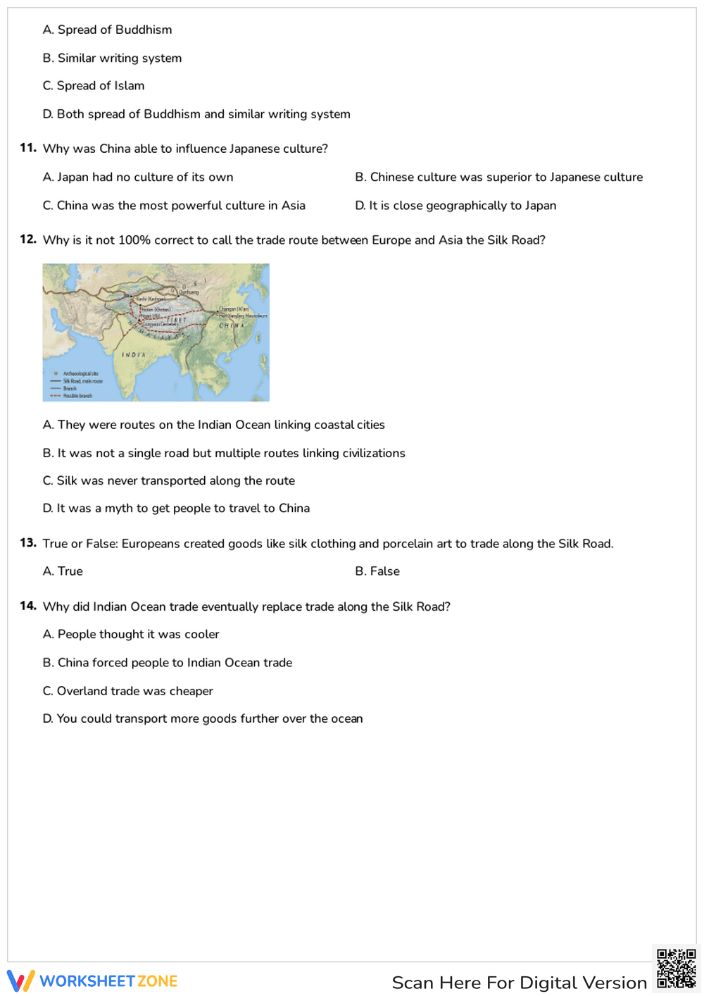 Grade 7-9 Silk Road Quiz — Printable No-Prep Worksheet - Page 2