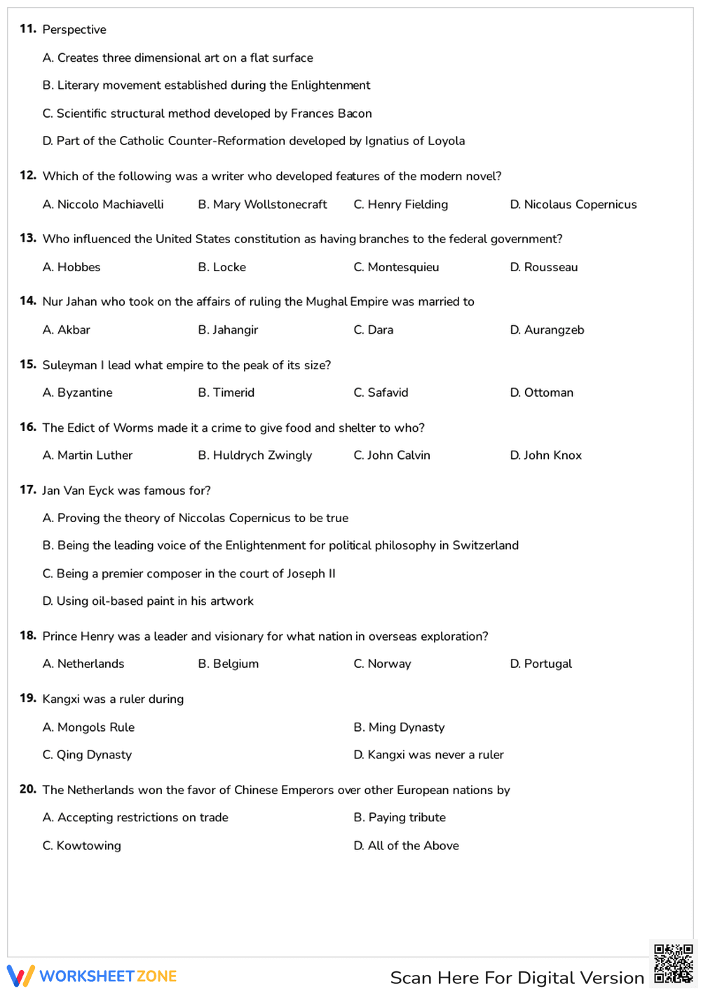 Grade 9 World History Quiz — Printable No-Prep Worksheet - Page 2