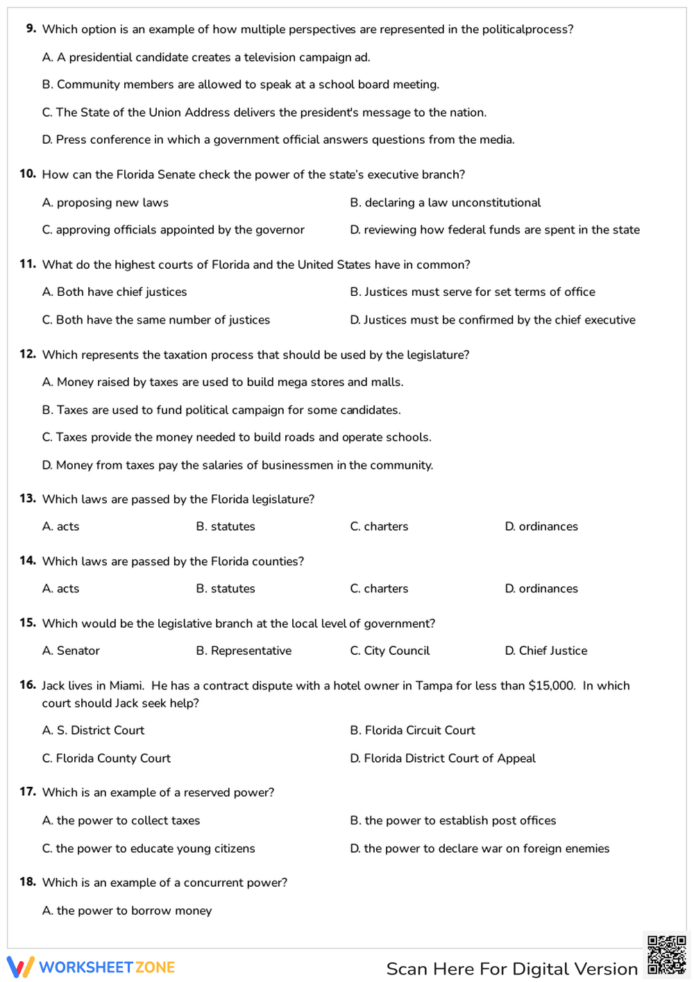 Printable Civics & Government Quiz | Grades 5-8 - Page 2
