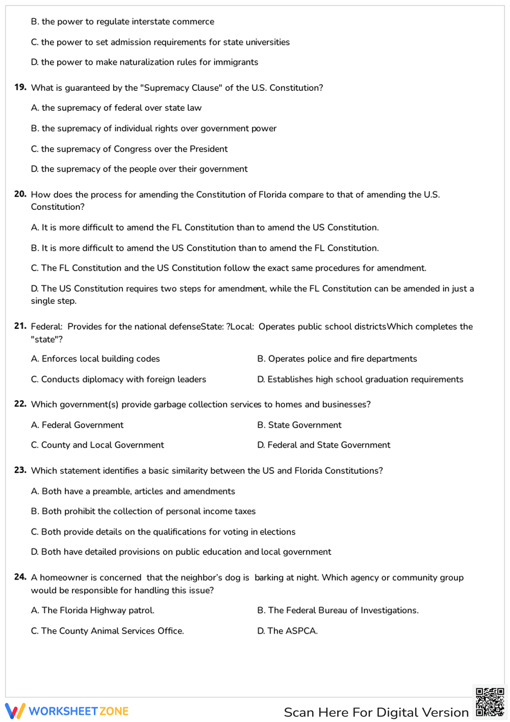 Printable Civics & Government Quiz | Grades 5-8 - Page 3