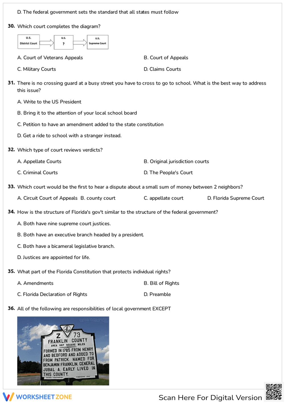 Printable Civics & Government Quiz | Grades 5-8 - Page 5