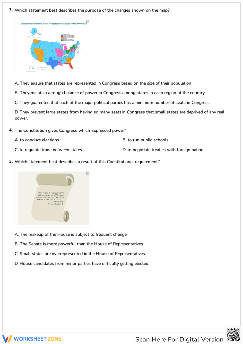 U.S. Constitution Quiz | Grade 8 Printable Worksheet - Page 2