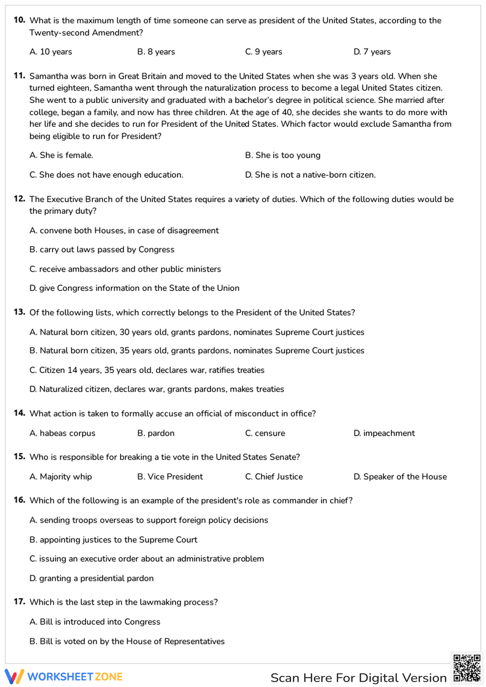 Executive Branch Worksheet | Grade 6-8 Essential Civics - Page 2