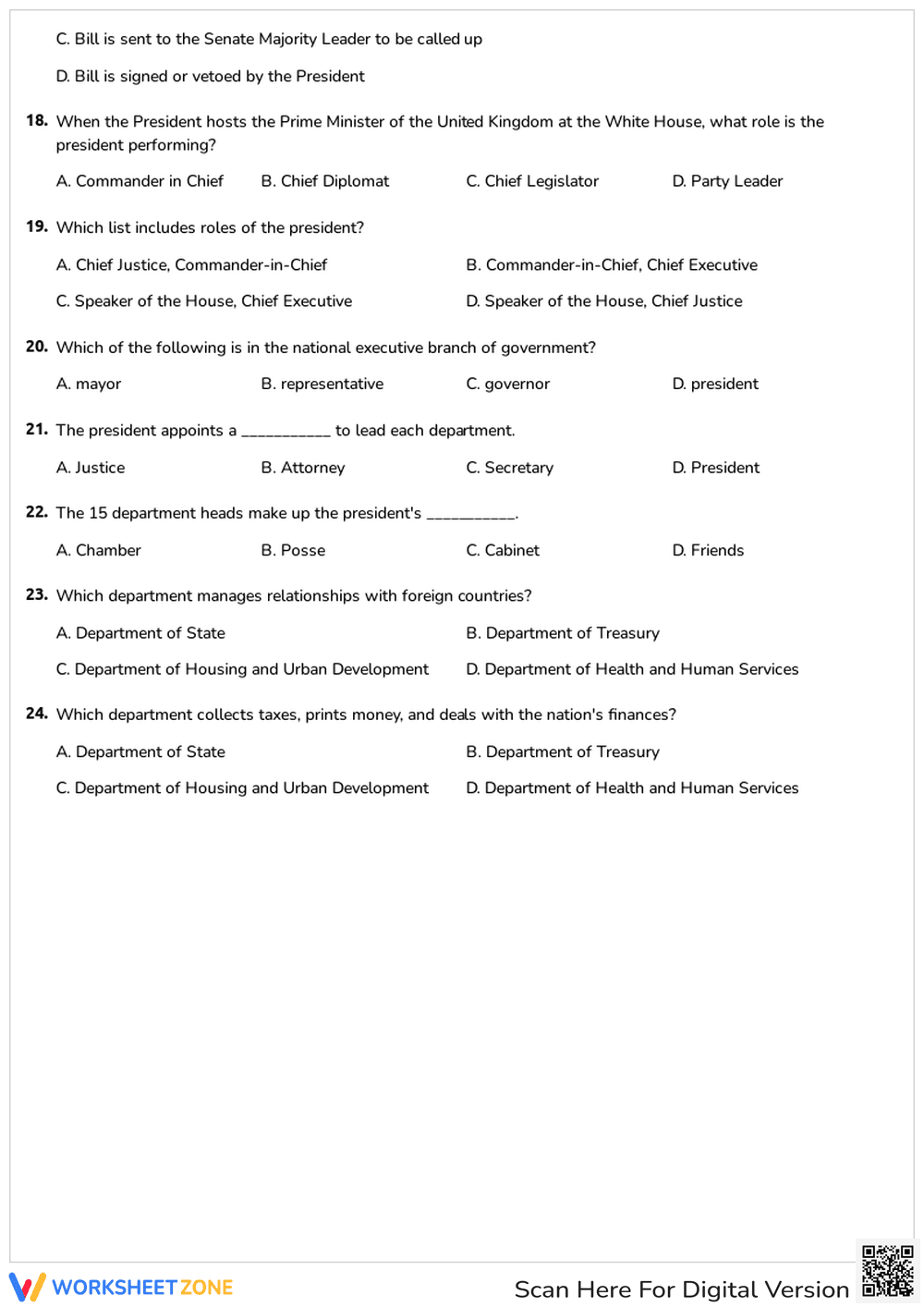 Executive Branch Worksheet | Grade 6-8 Essential Civics - Page 3