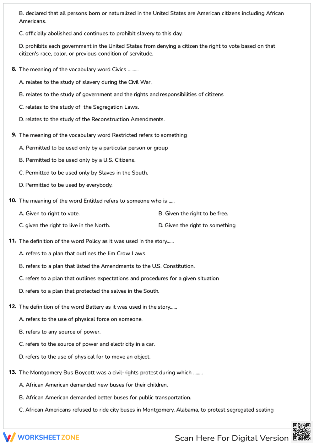 Grade 5 Civil Rights History — Printable No-Prep Worksheet - Page 2