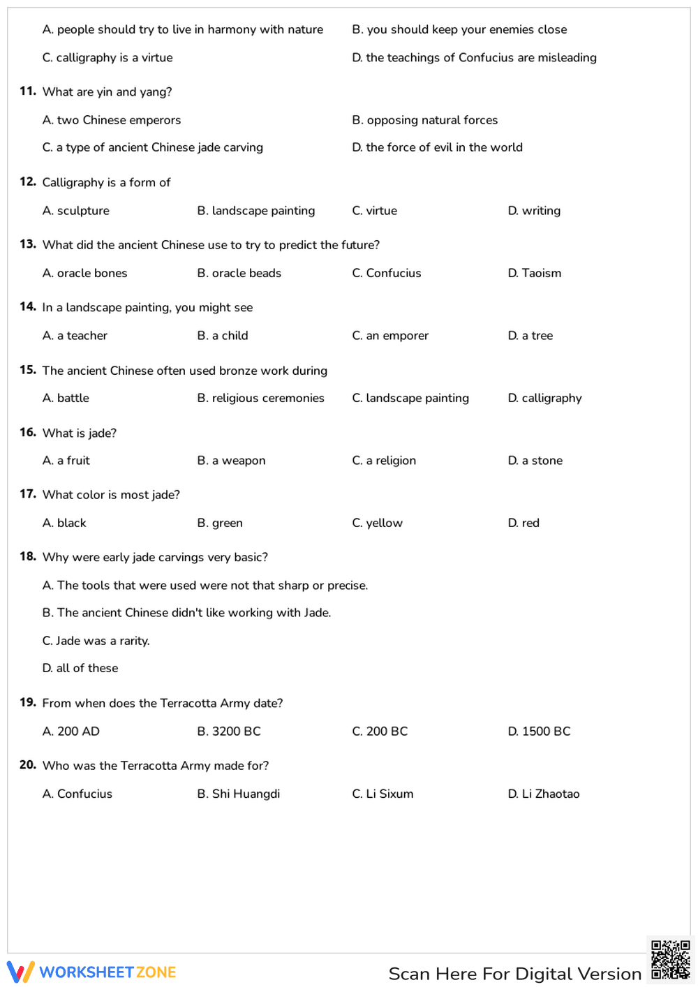 Grade 8 Ancient China — Printable No-Prep Worksheet - Page 2