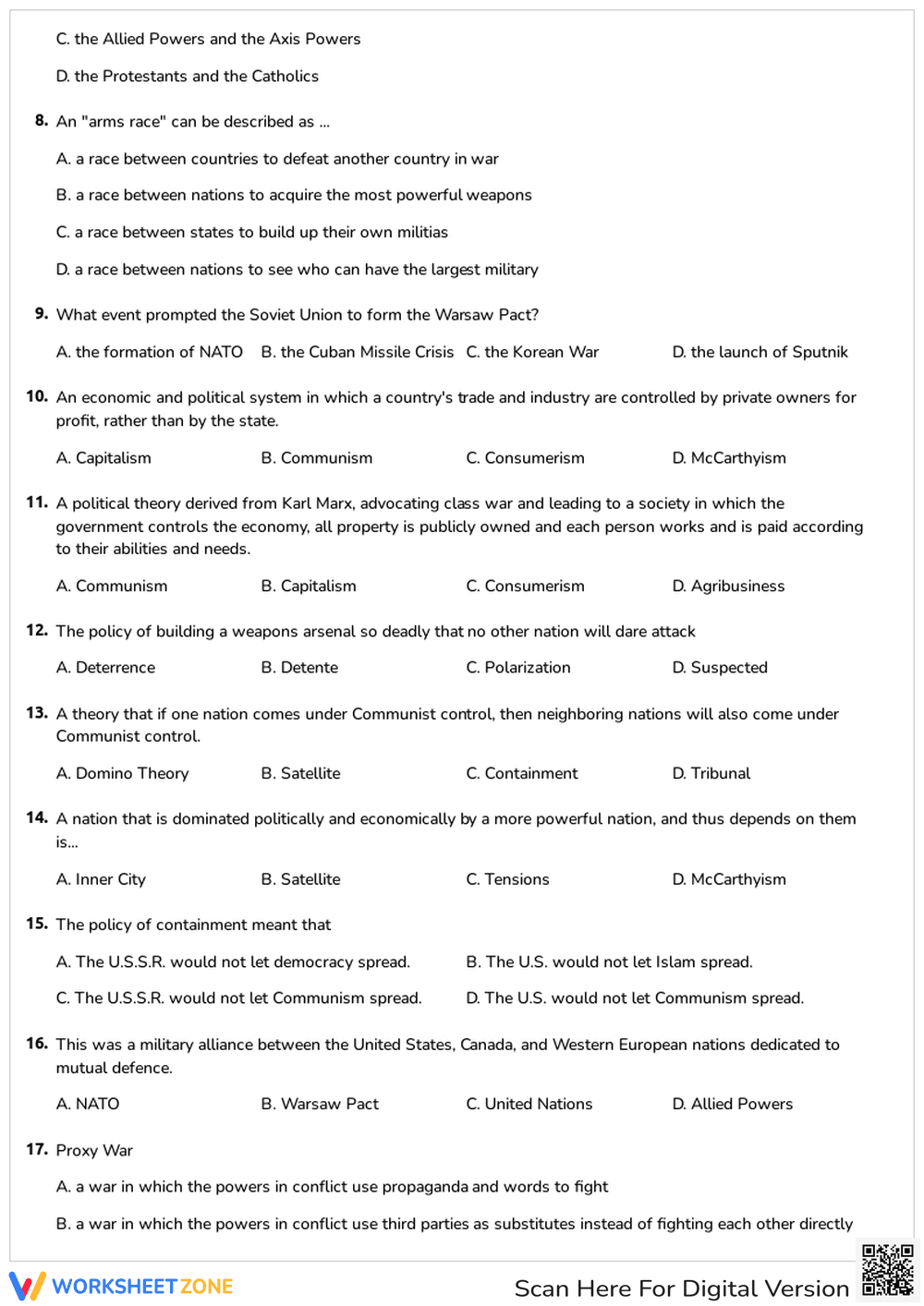 Cold War History Worksheet | Grade 8 Essential - Page 2