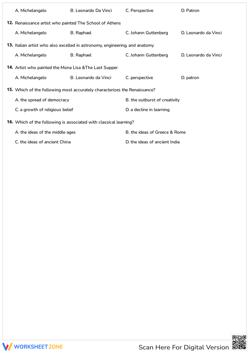 Renaissance History Quiz | Grade 6-8 Essential Worksheet - Page 2
