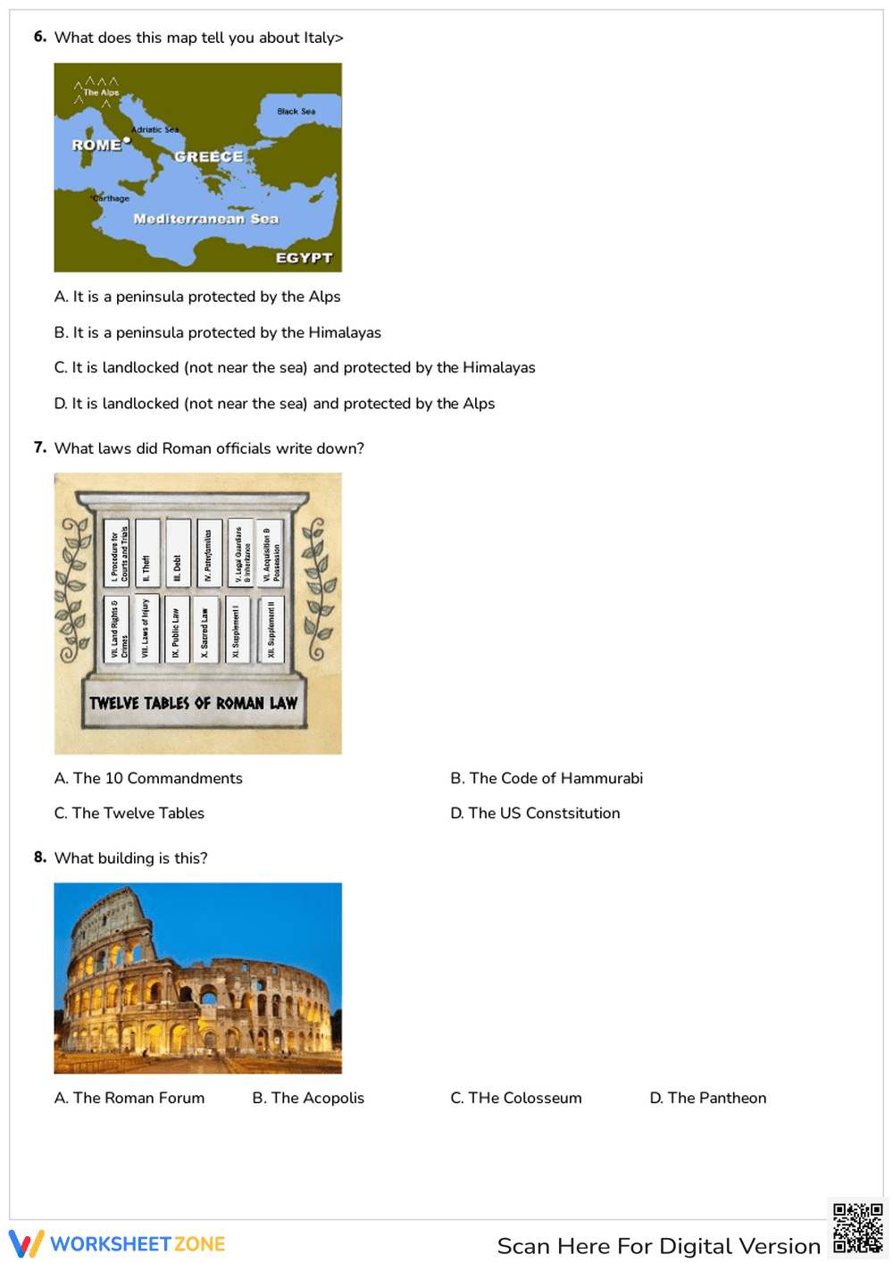 Classical Rome Civilization Quiz — Printable Grade 6 - Page 3