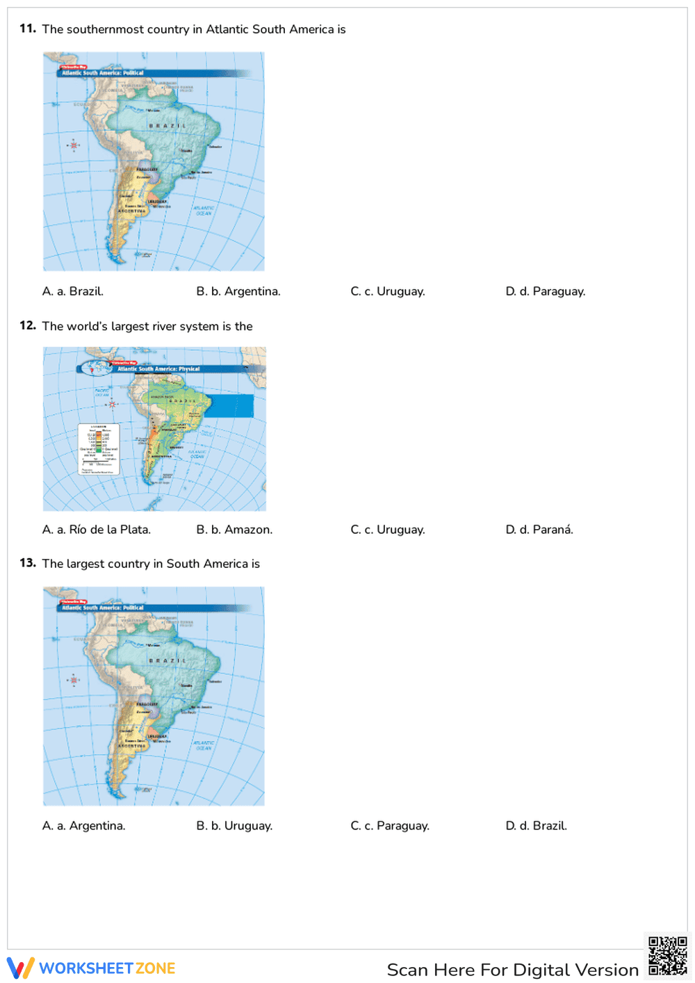 Grade 6-8 Atlantic South America Printable Worksheet - Page 2