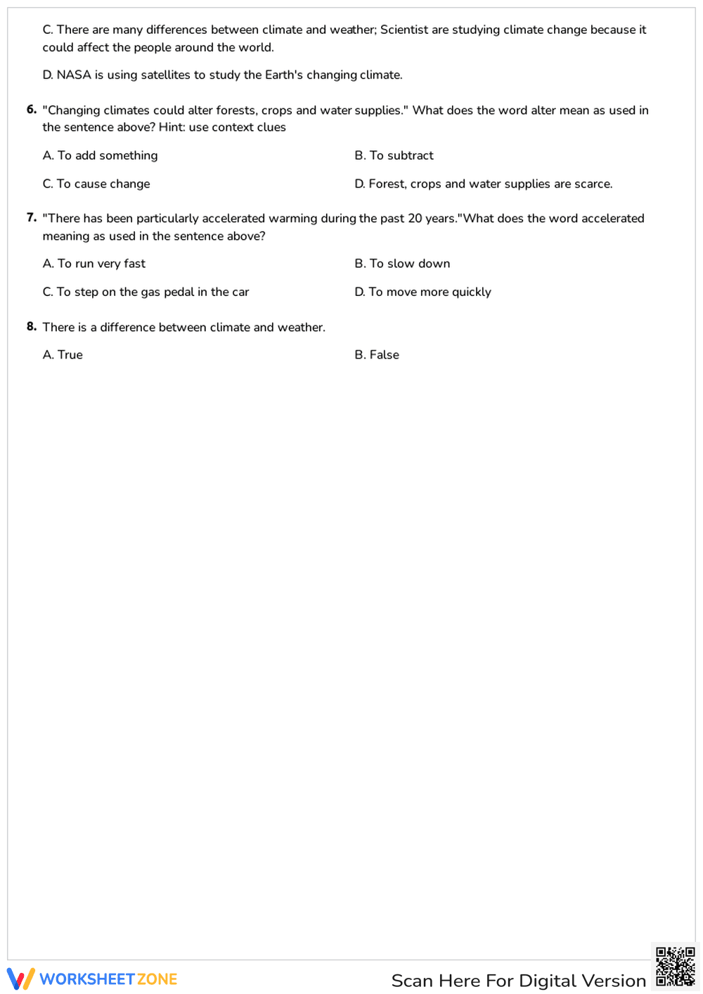 Weather vs. Climate — Printable Grade 4 ELA Worksheet - Page 2