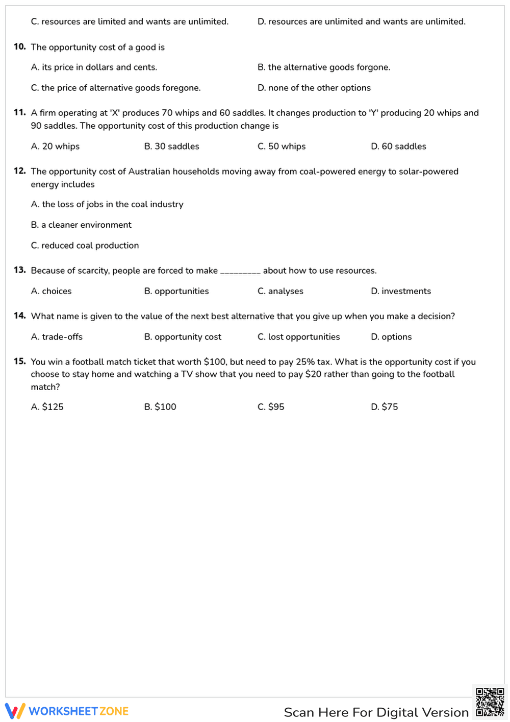 Opportunity Cost Worksheet | Grade 4 Printable Quiz - Page 2