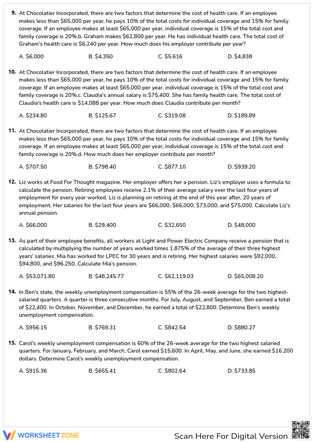 Grade 11 Employee Benefits — Printable No-Prep Worksheet - Page 2