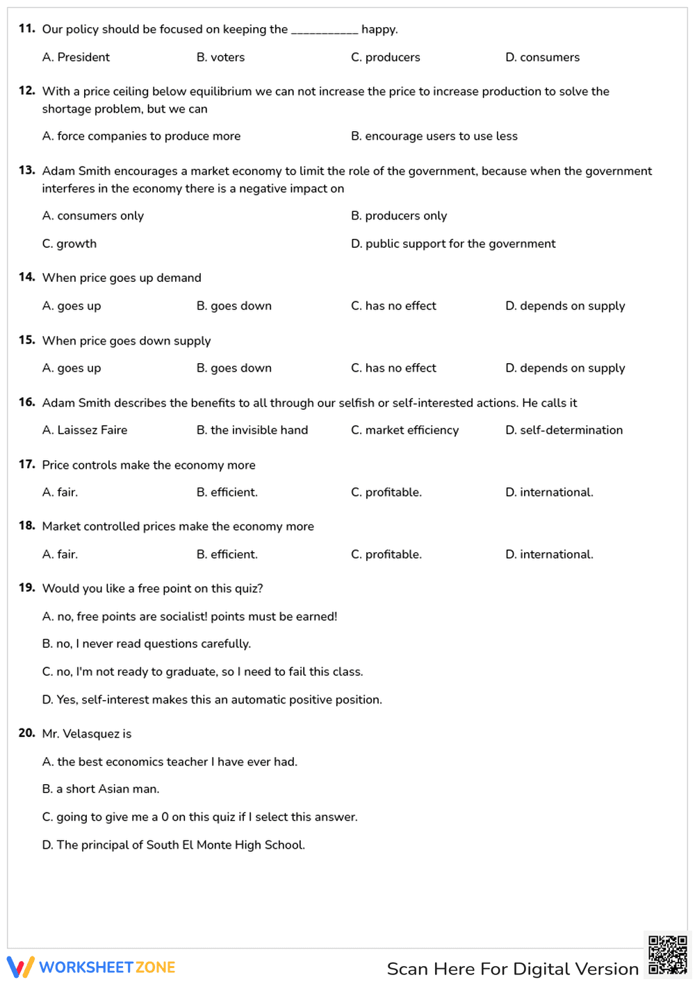 Invisible Hand Quiz: Essential Grade 10-12 Economics - Page 2